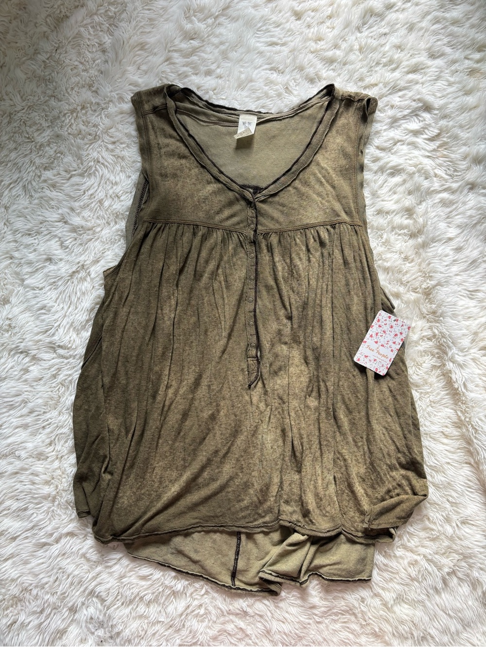 We The Free Olive Green Gathered V-Neck Sleeveless Top